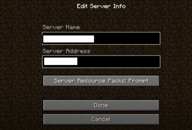 Редактирование информации о сервере в клиенте Minecraft
