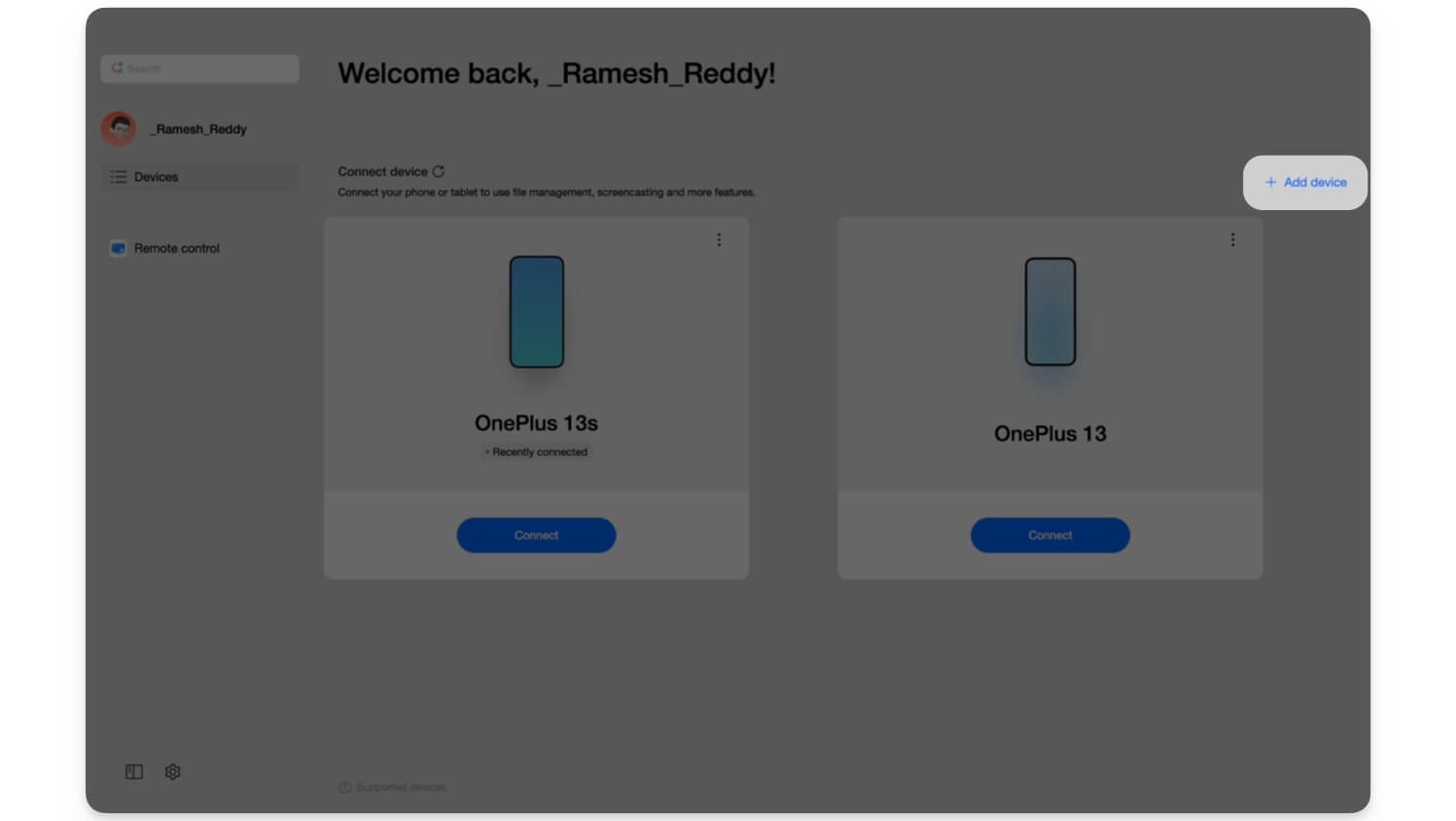 add device to o+ connect app