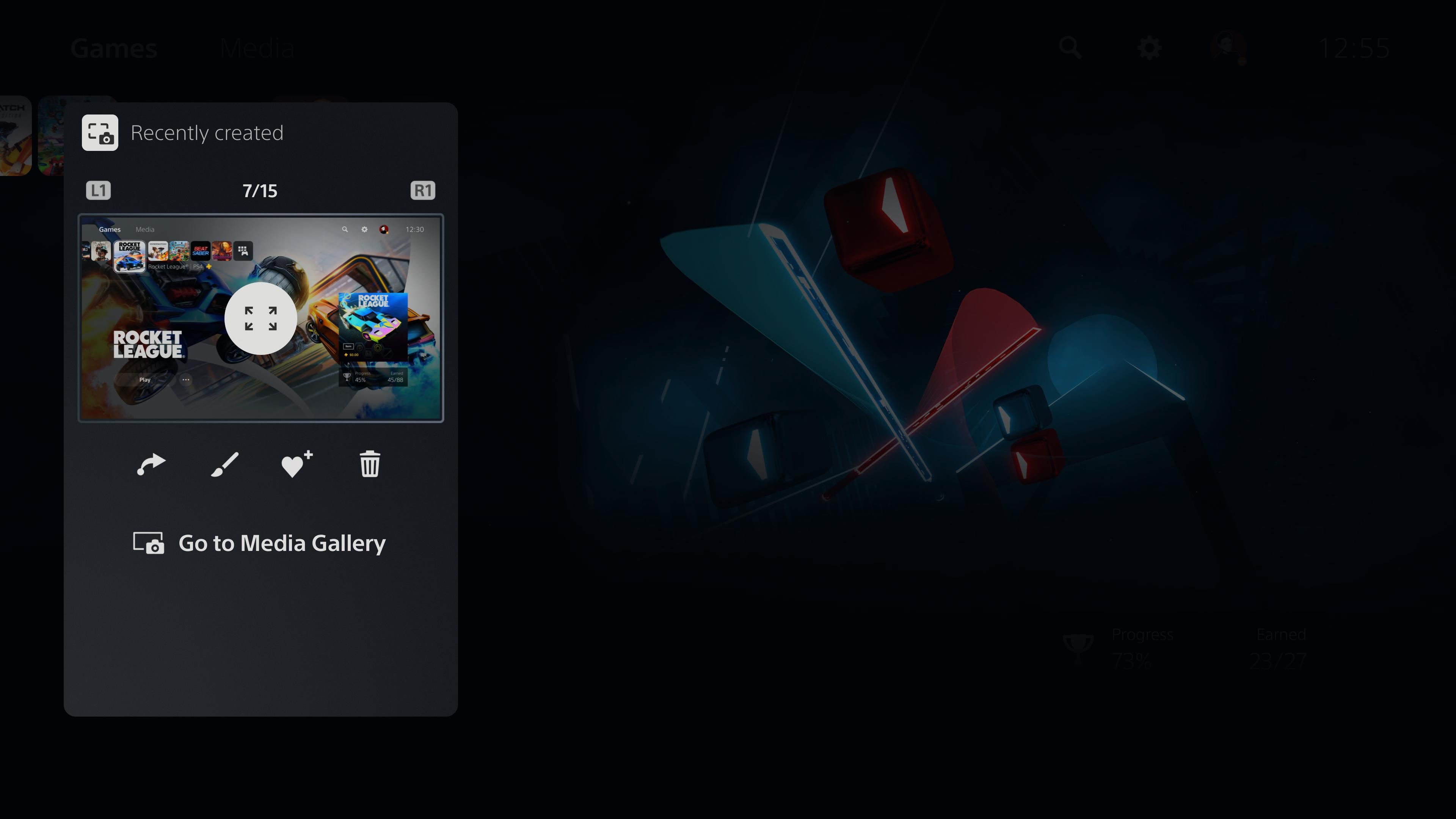 Просмотр недавних захватов в меню Create