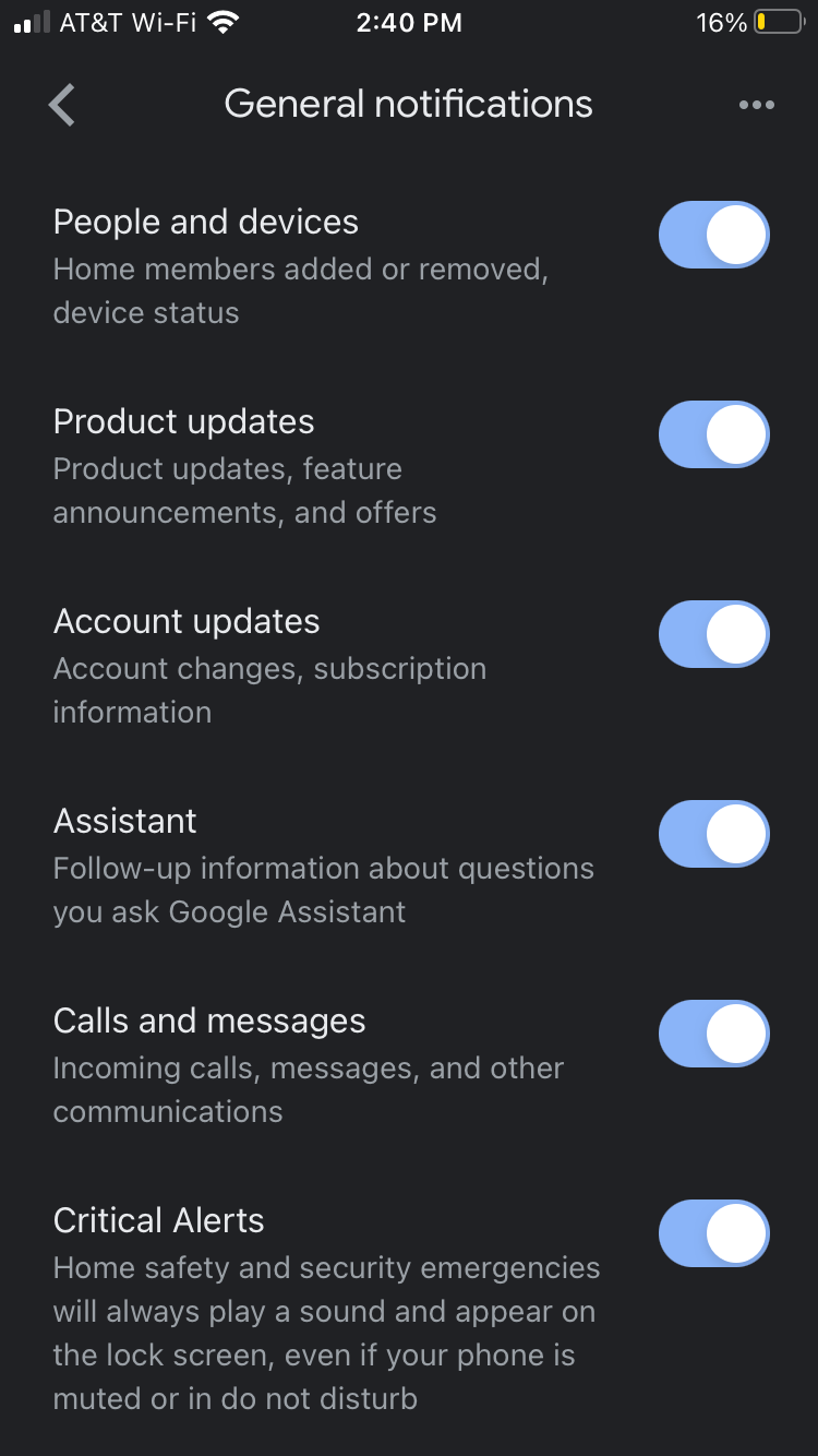 Настройки уведомлений Google Home на iPhone