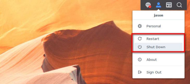 Выберите «Перезагрузить» или «Выключить» в меню.