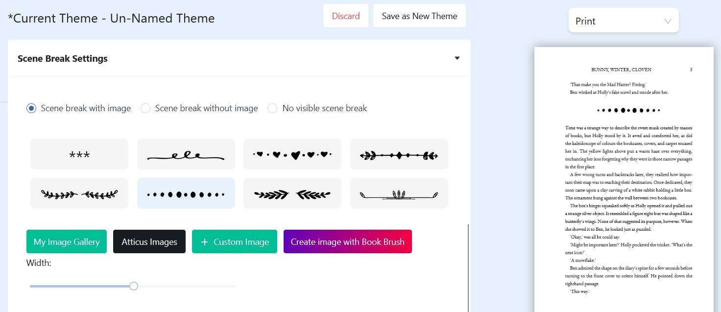 Настройки разрывов сцен в приложении Atticus