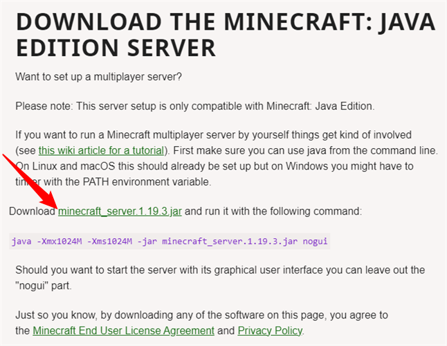 Нажмите на файл minecraft_server_1.19.3.jar для скачивания