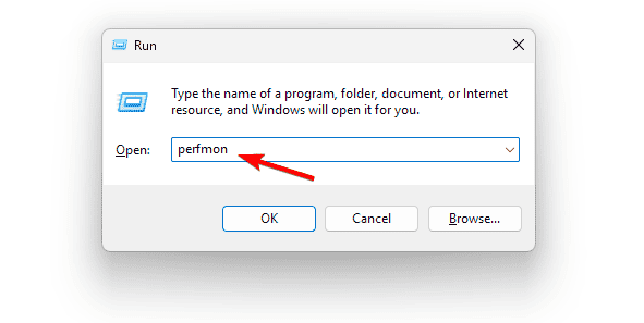 Окно запуска perfmon в Windows