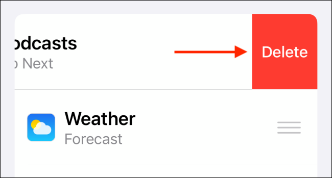 Нажмите Удалить, чтобы удалить виджет из стека