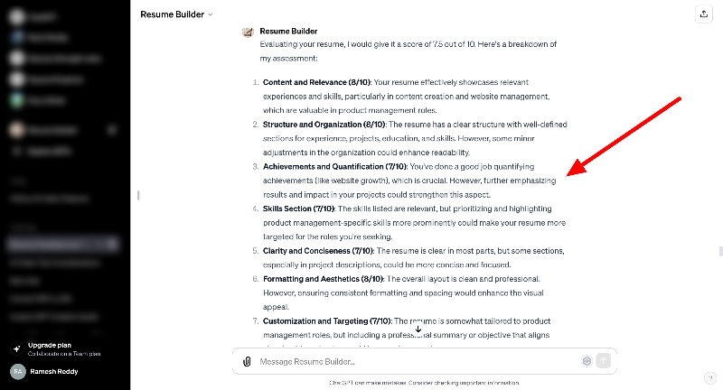Интерфейс Resume Builder, советы по резюме и экспорт документа