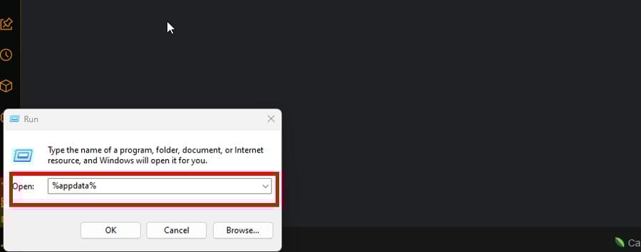Диалог «Выполнить» с %appdata%