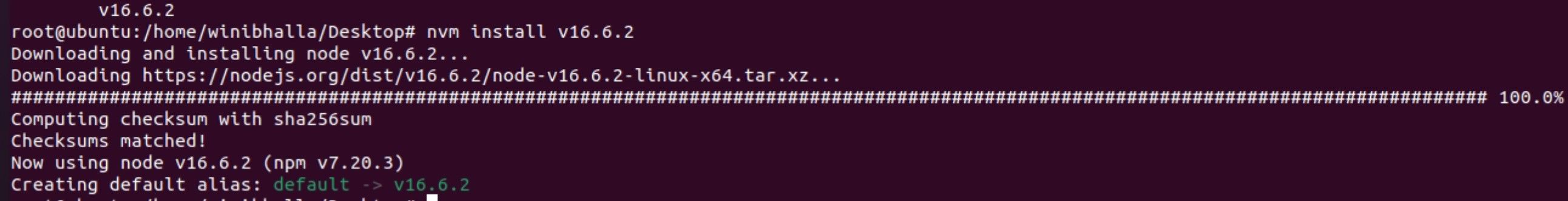 Пример установки nvm install v16.6.2