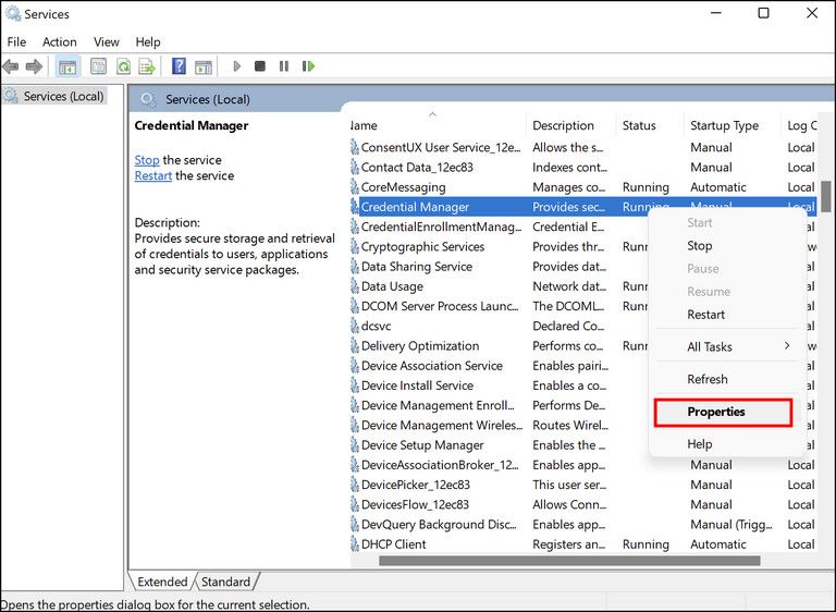 Credential Manager properties