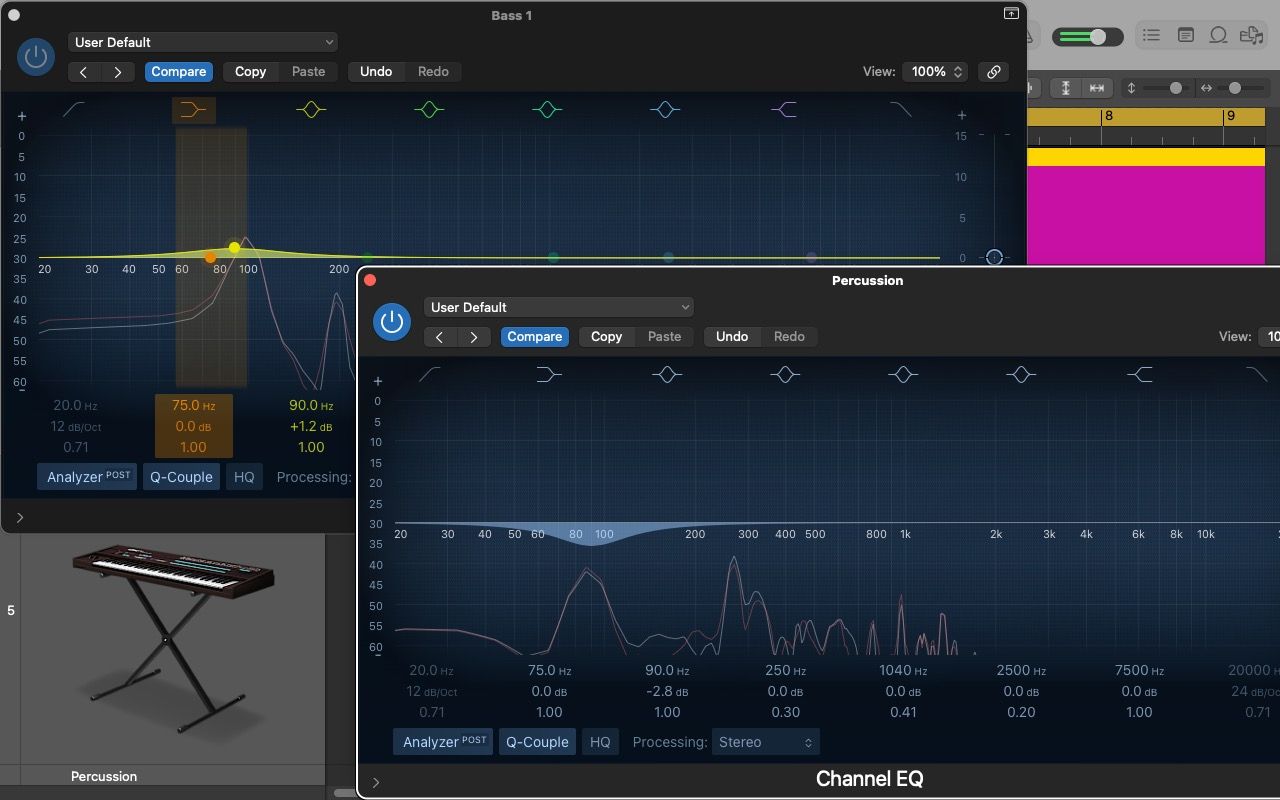 EQ edits to fix frequency masking in Logic Pro X