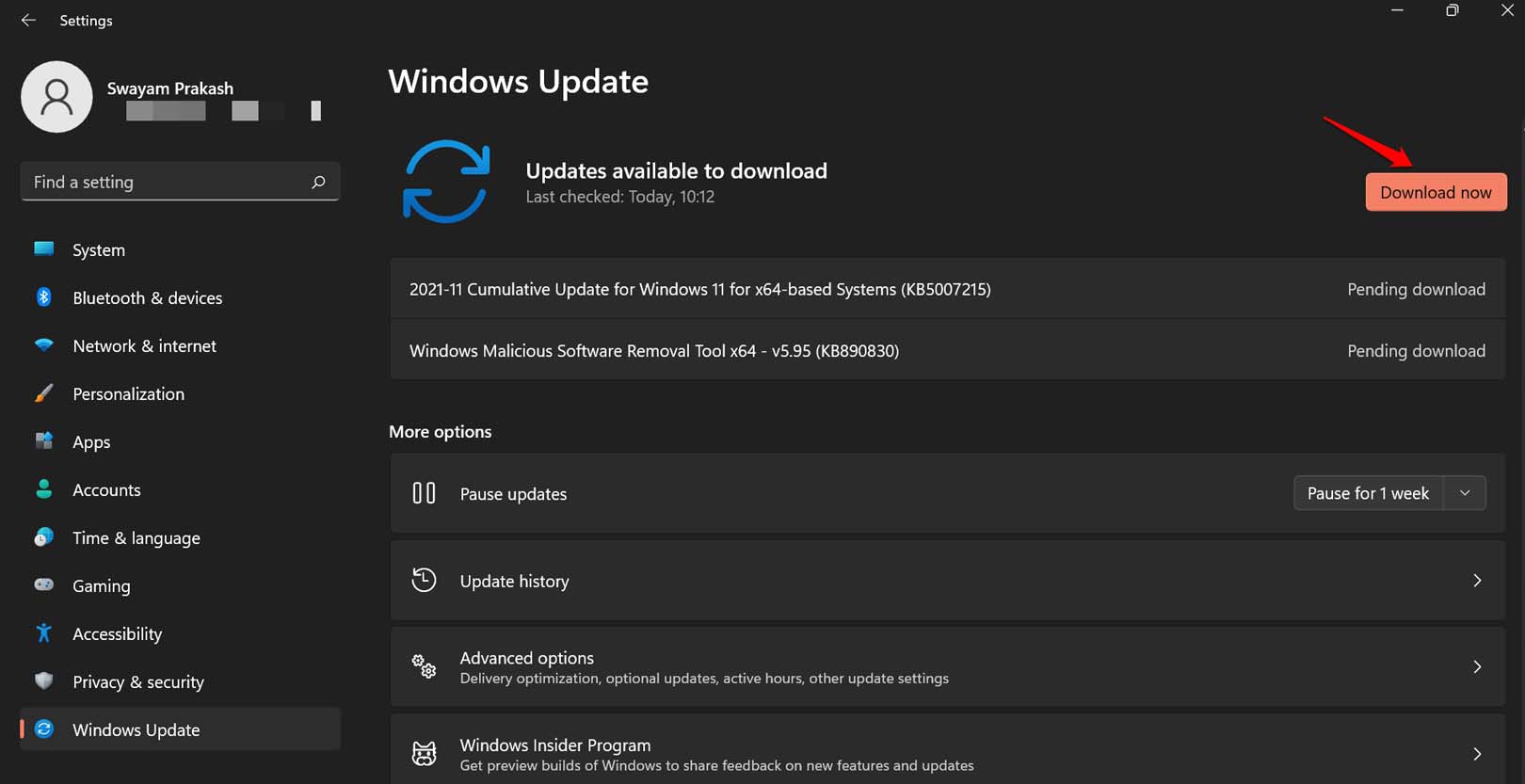Кнопка Скачать сейчас для обновления Windows 11