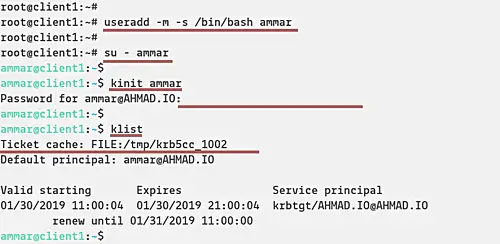 Результат klist с активным тикетом