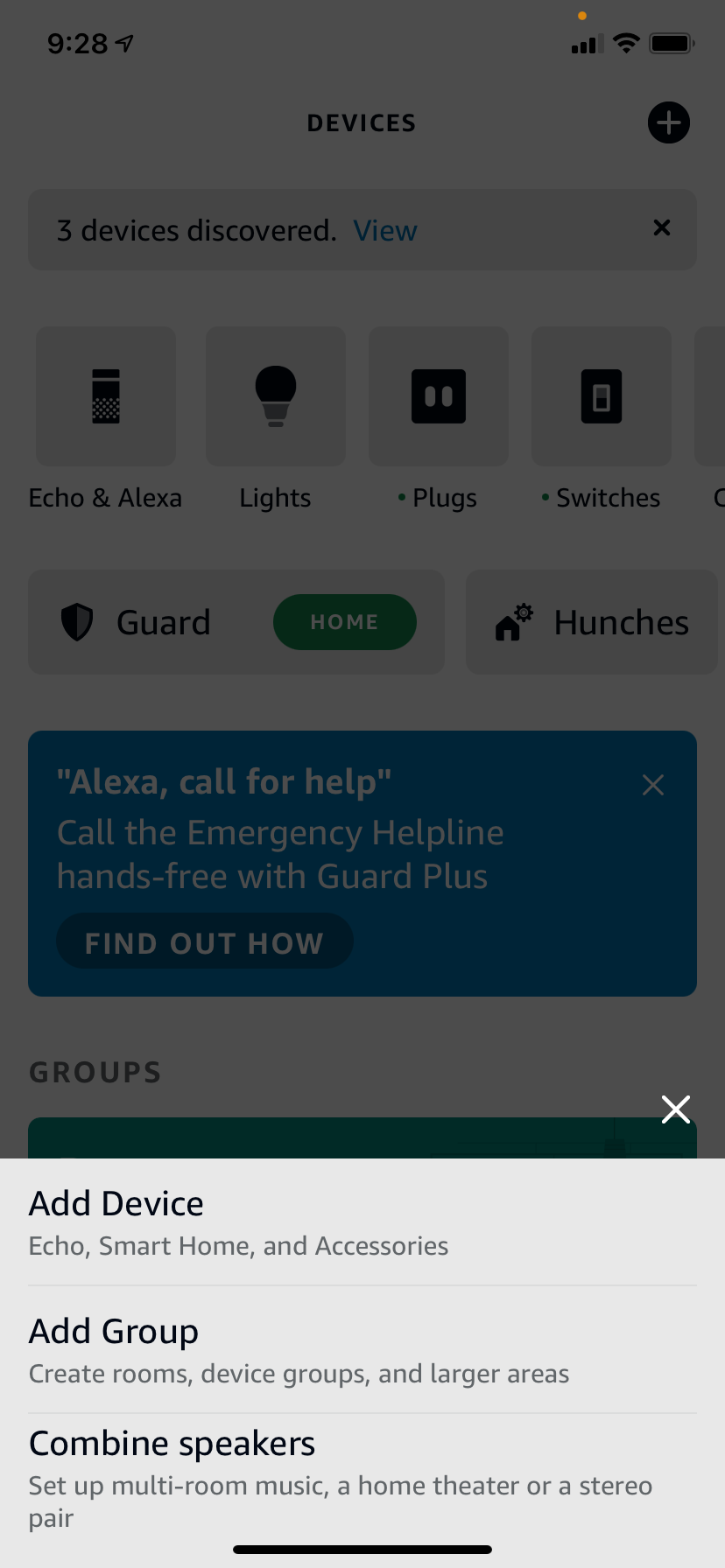 Экран с добавлением устройства в приложении Alexa