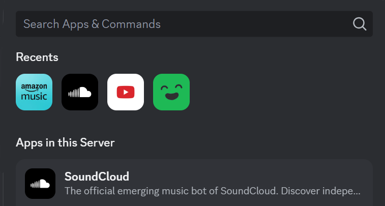 Панель приложений и команд в Discord
