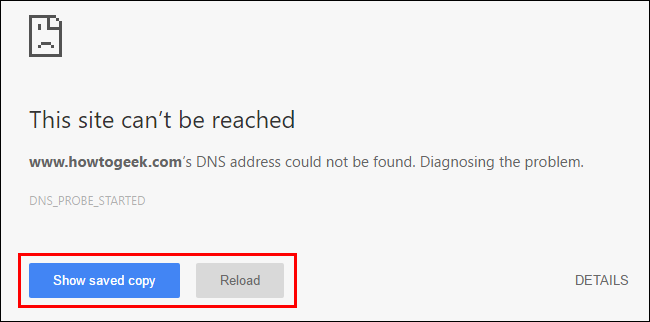 Экран 'Этот сайт недоступен' с кнопкой 'Показать сохранённую копию' слева