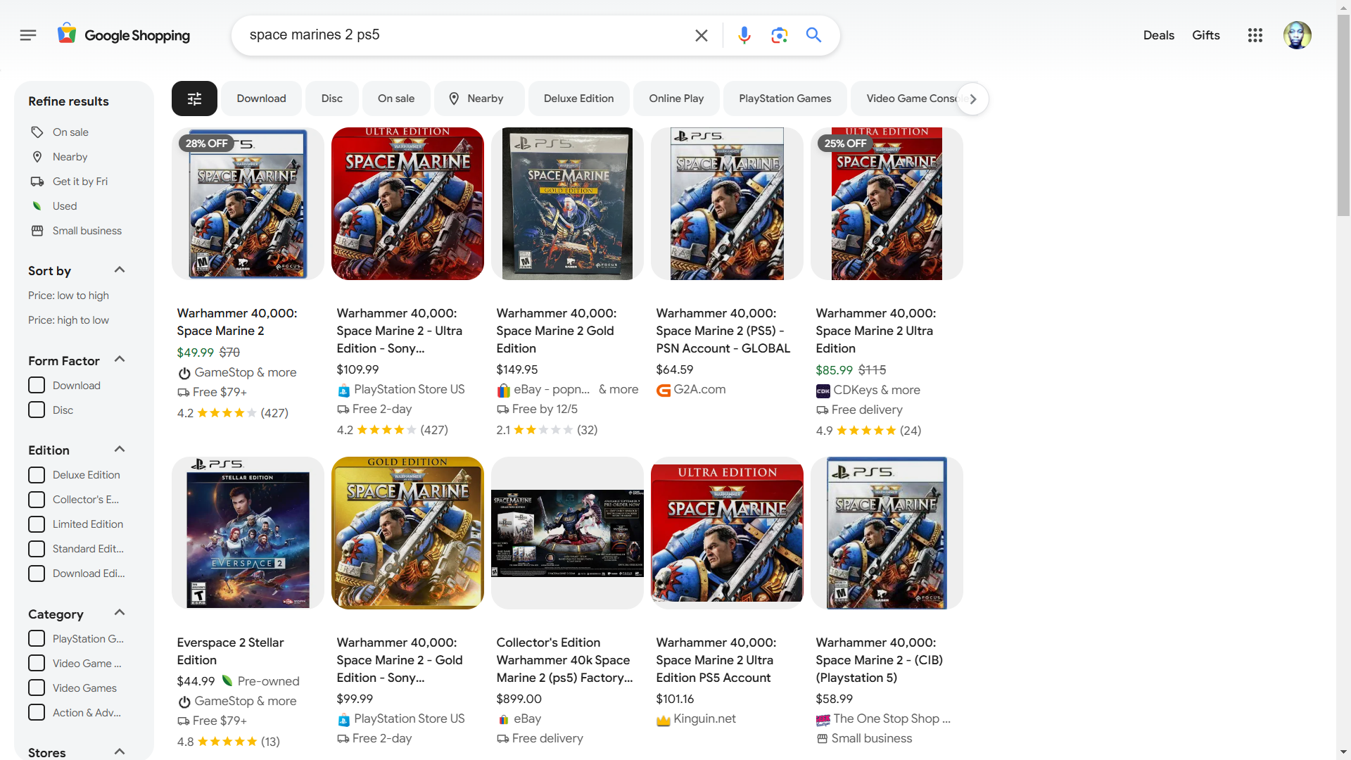 Сравнение цен на Google Shopping.