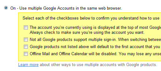 Список сервисов Google с пометкой поддерживаемых для множественной авторизации