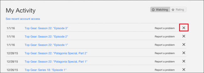 Пример: удаление эпизода или серии из истории просмотра
