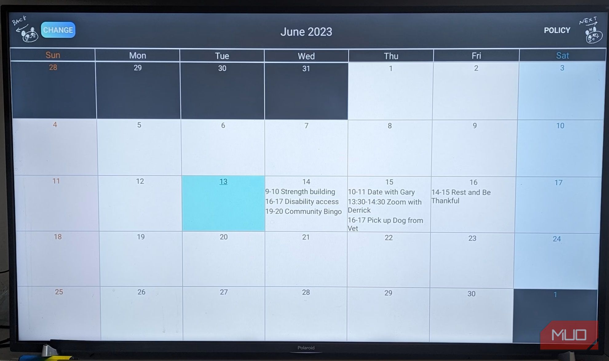 The Panda Calendar diary interface as displayed on Android TV