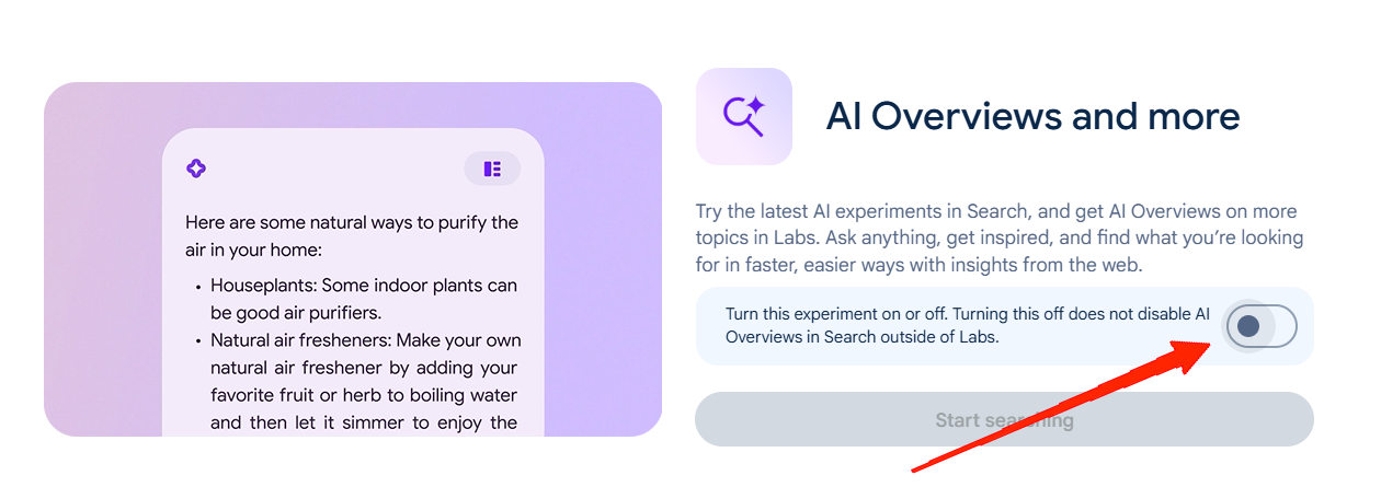 Google Labs — отключение AI Overviews