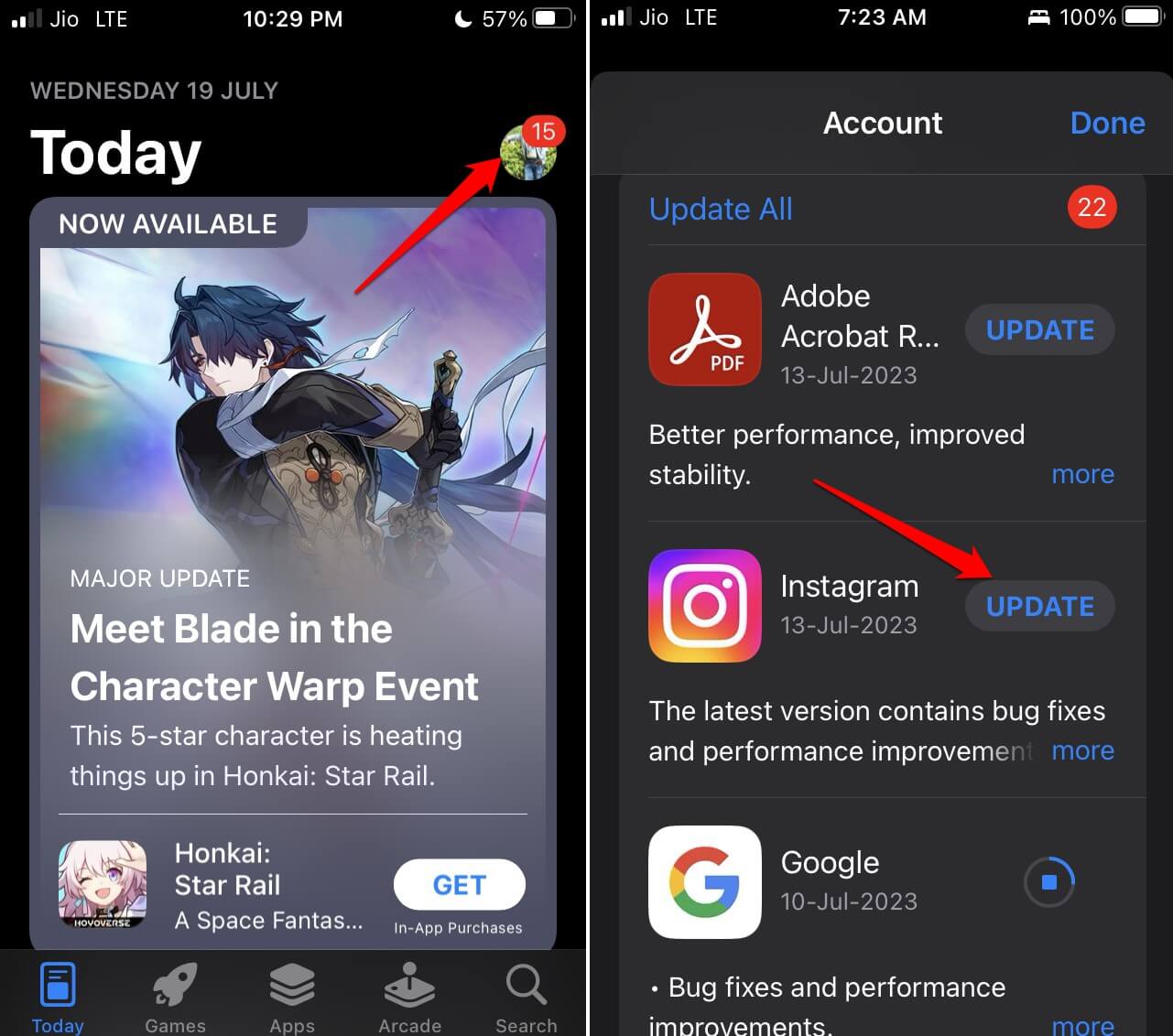 Установка обновления Instagram в App Store