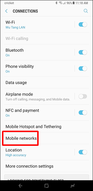 Параметры мобильной сети на Samsung