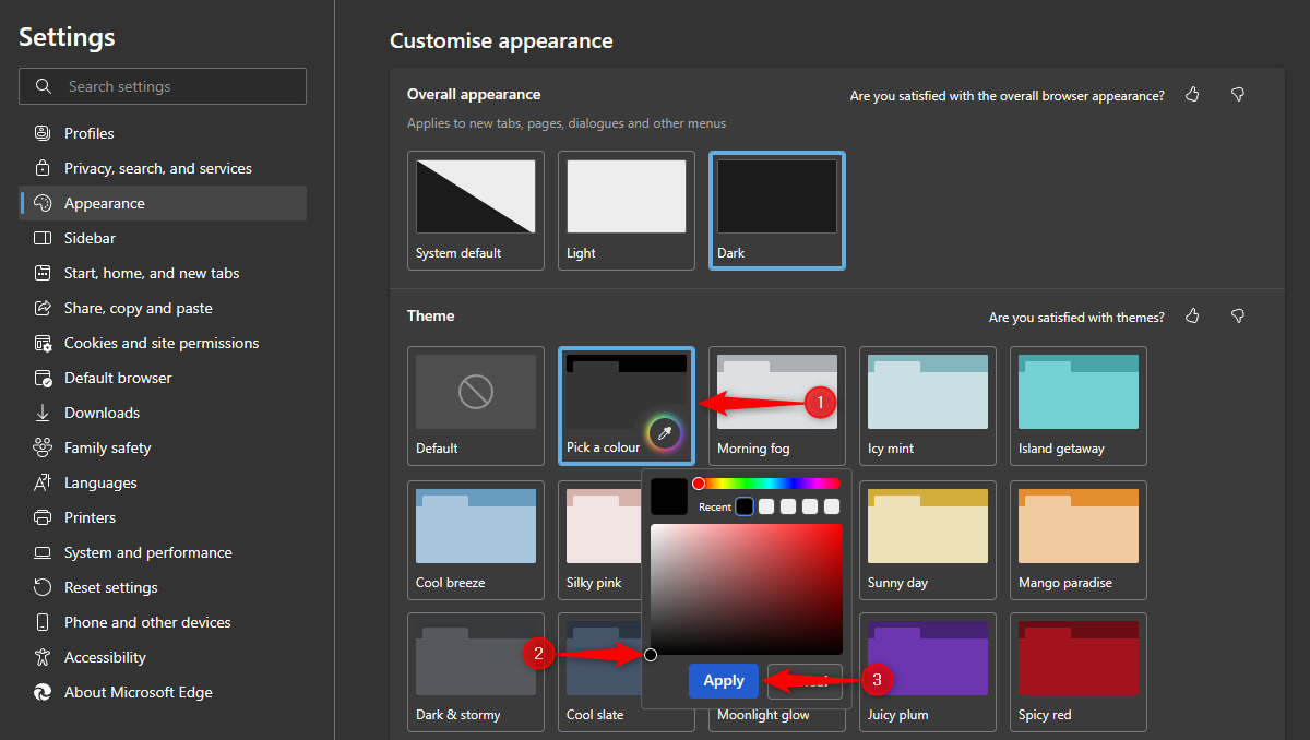 Применение пользовательской темы в Microsoft Edge