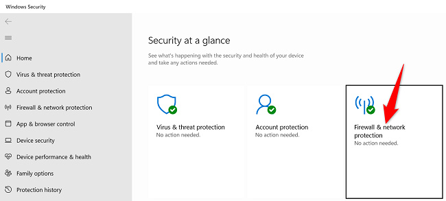 Нажмите «Брандмауэр и сетевая защита».