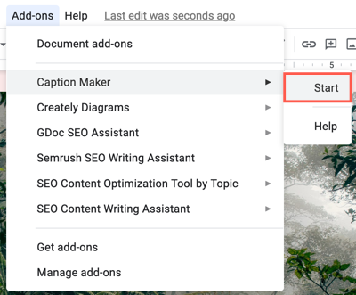 Меню: Надстройки > Caption Maker > Запустить
