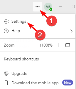 Окно настроек Teams с пунктом 