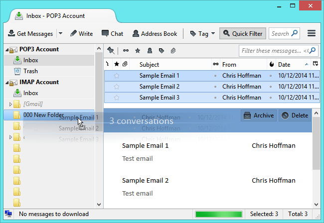 Drag‑und‑Drop von POP3‑E‑Mails in einen IMAP‑Ordner in Thunderbird