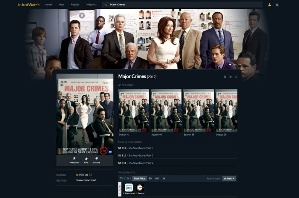 Скриншот JustWatch с личным списком