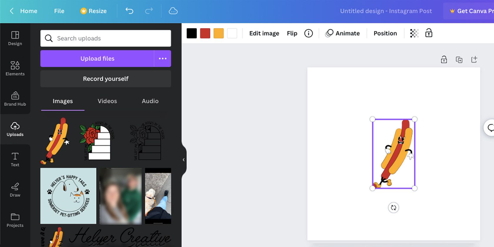 Изменение цвета элемента в Canva.