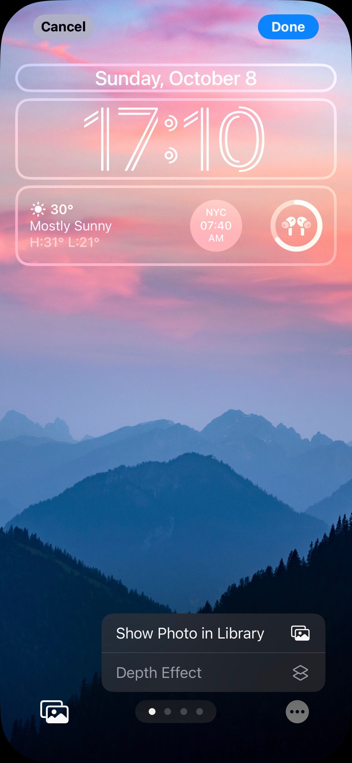 вариант глубинного эффекта на экране блокировки