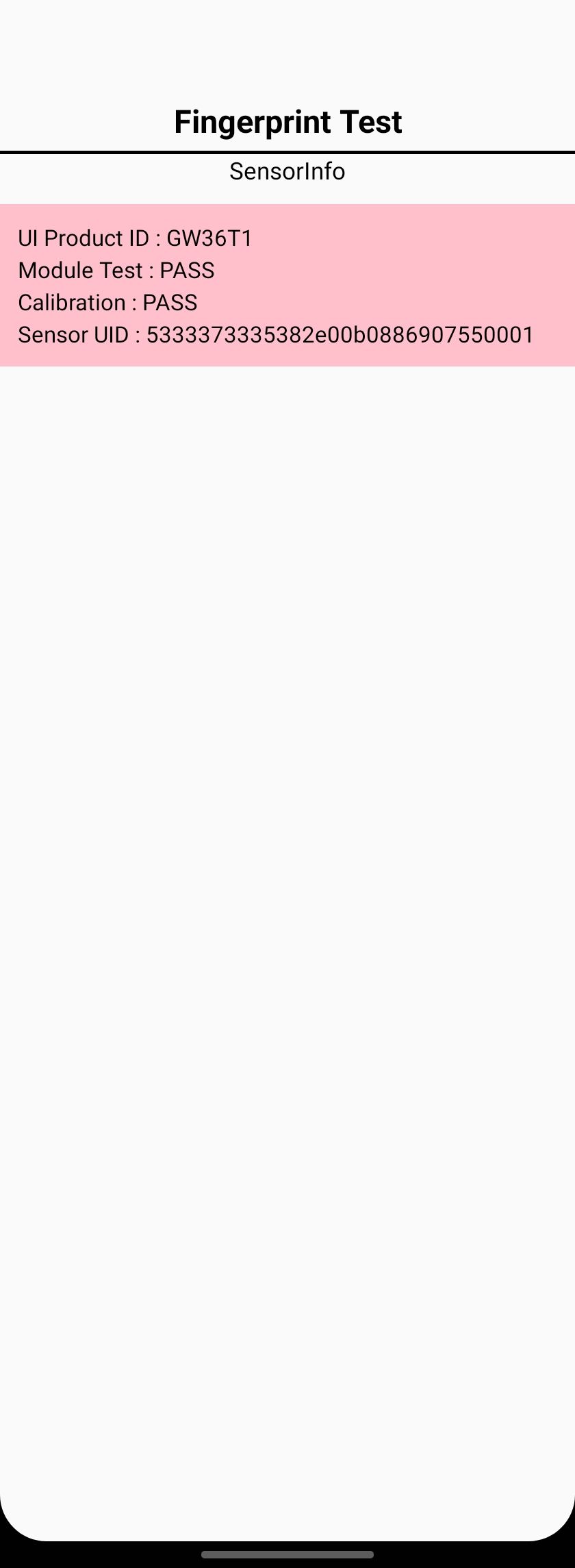 Информация о аппаратной части сканера отпечатков Samsung в меню