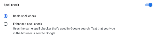 Переключатель 'Enhanced Spell Check' в настройках Chrome