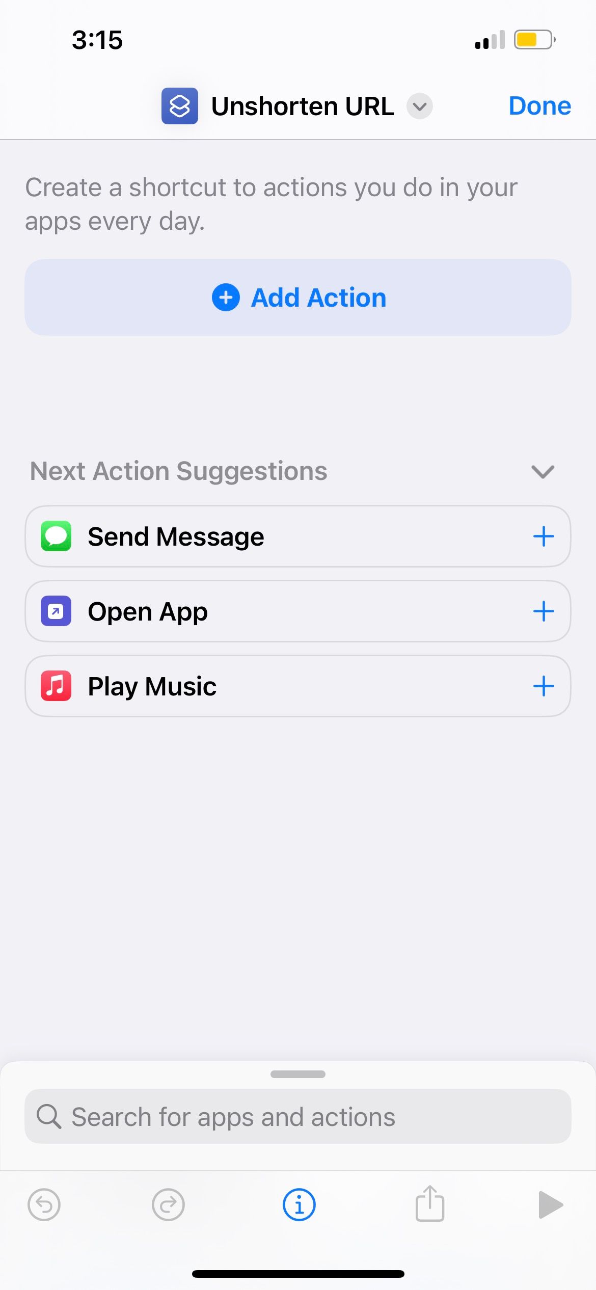 creating shortcut to unshorten link on iphone 