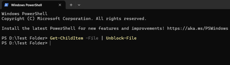 Запуск команды разблокировки в PowerShell