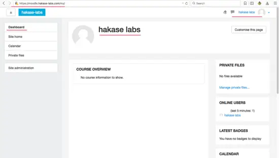 Tableau de bord administrateur Moodle