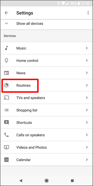Настройки Routines в приложении Google Home