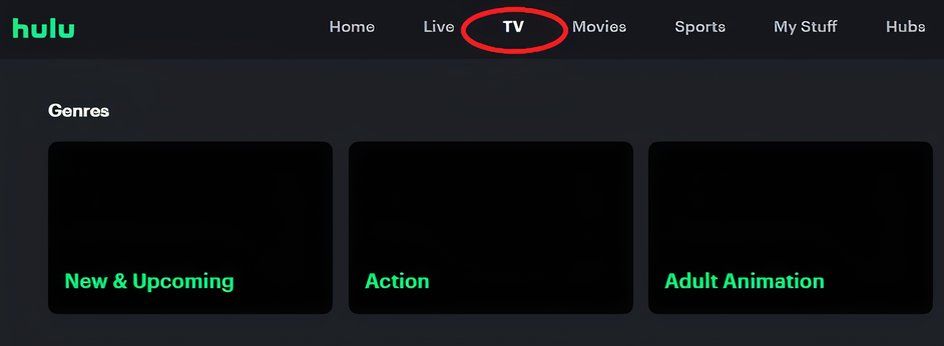 Экран Hulu с вкладкой TV, где можно найти каналы.