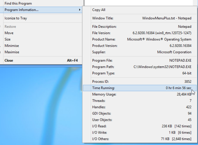 Проверка информации о программе и завершение процесса