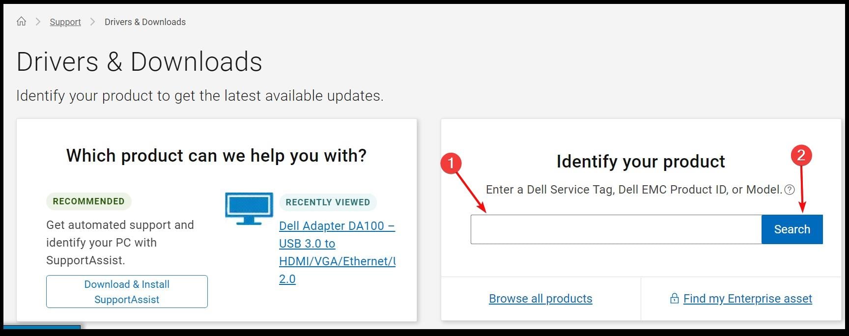 Поиск модели на сайте Dell