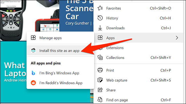Create a website app in Edge