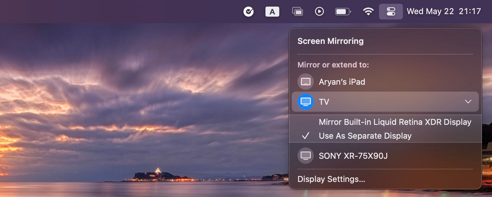 Выберите целевой приёмник для зеркалирования в всплывающем окне