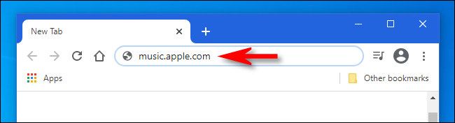 Ввод адреса music.apple.com в браузере