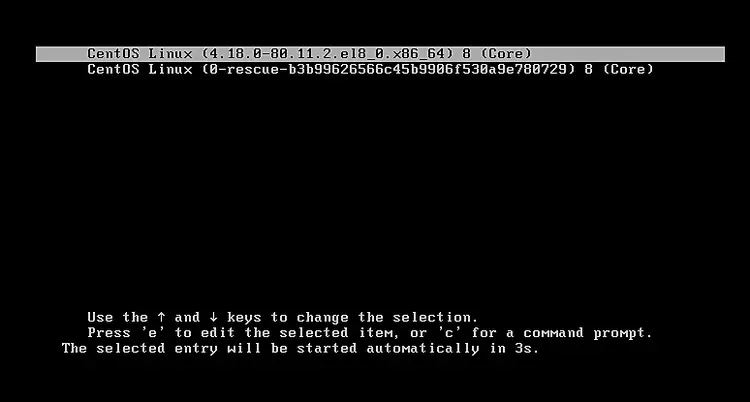 Экран загрузки CentOS после обновления
