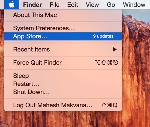 Открытие App Store из меню Apple