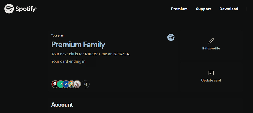 Информация о семейном плане Spotify