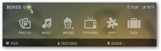 Скриншот меню Настройки Boxee